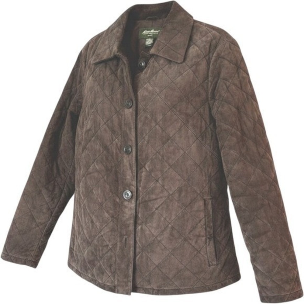 Eddie Bauer Womens Quilted‎ Genuine Leather Suede Jacket Brown Button Front XL